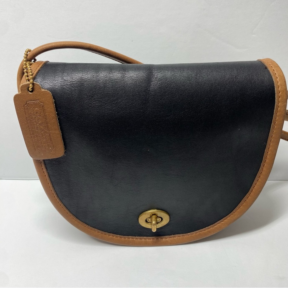 Coach Black And Brown Mini Spectator Leather Purse Half Moon Vintage